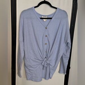 Fantastic Fawn medium light blue button up knit sweater